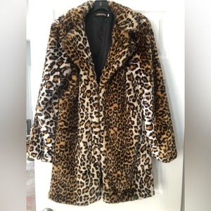 Faux Fur Leopard Print Lapel Oversized Plush Coat